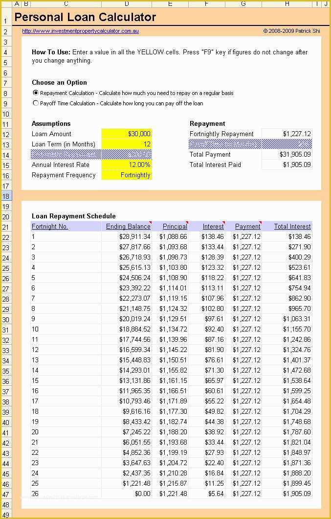 Loan Repayment Template Free Download Of Free Personal Loan Repayment Calculator Excel Spreadsheet