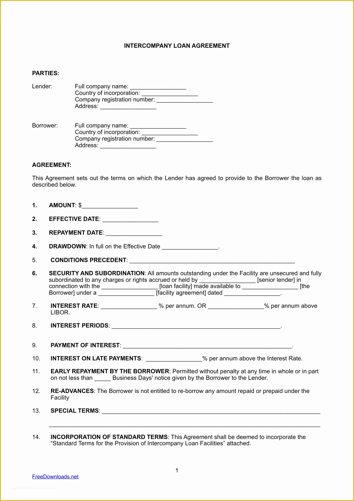 Loan Template Free Download Of Download Inter Pany Loan Agreement Template Pdf