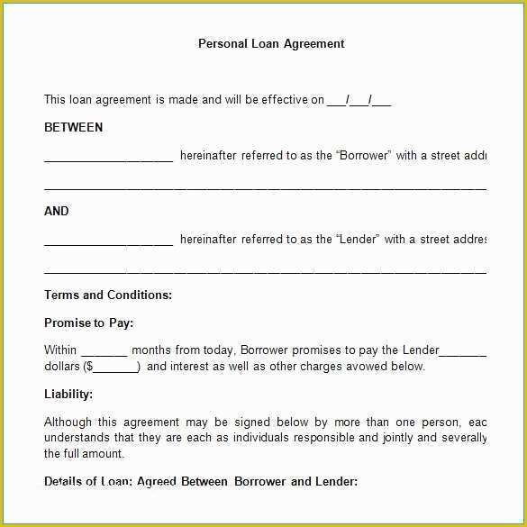 Loan Template Free Download Of Personal Loan Contract Agreement
