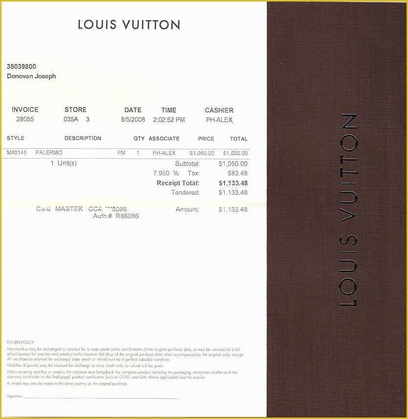 Louis Vuitton Receipt Template Free Download