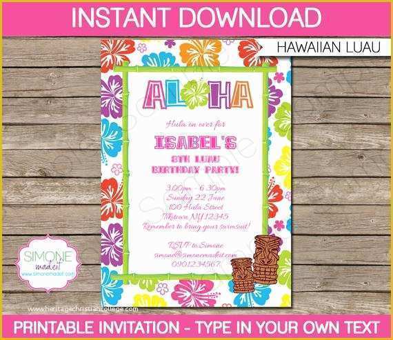 Luau Invitations Templates Free Of Luau Invitation Template Birthday Party Instant Download