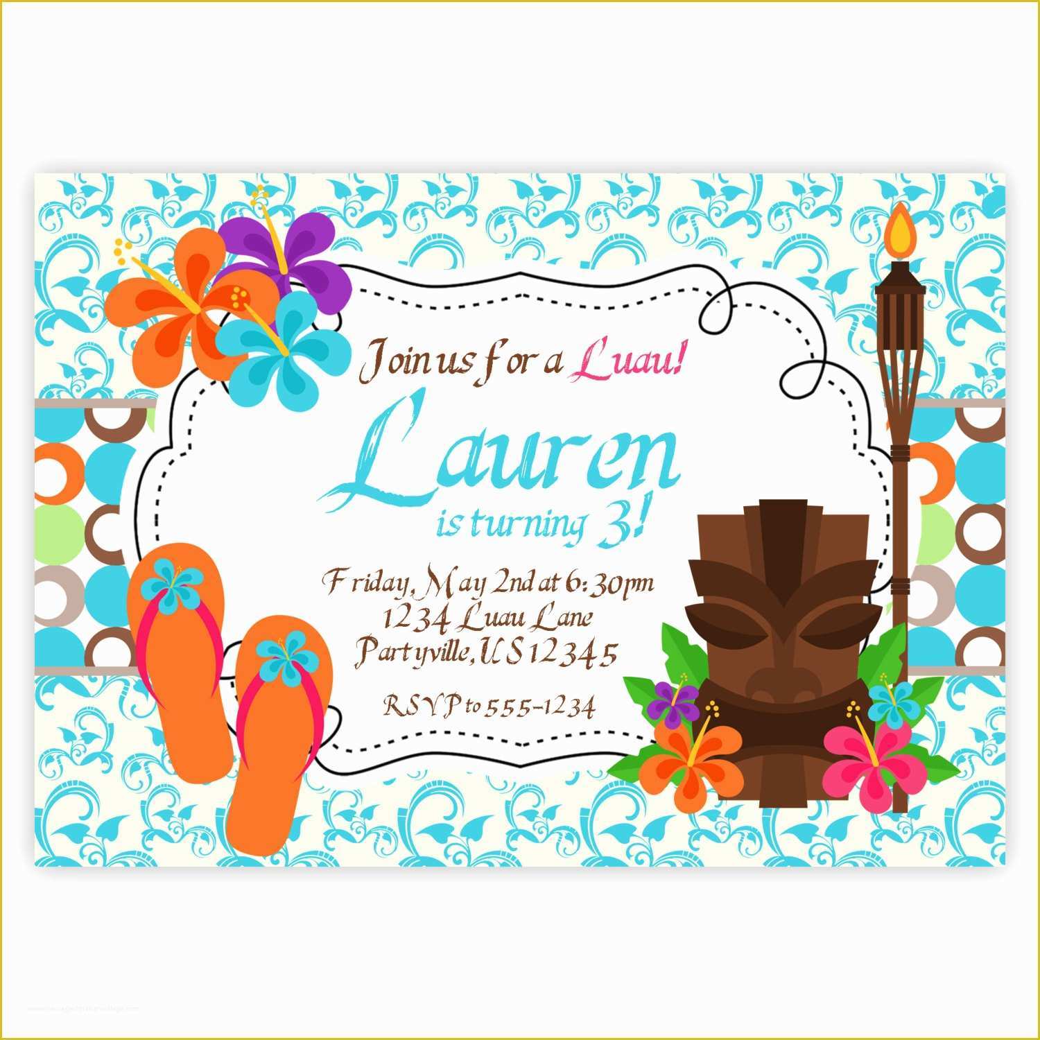 Luau Invitations Templates Free Of Luau Invitation Turquoise Blue Damask Hawaiian by