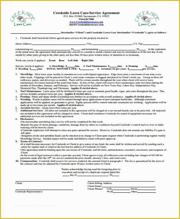 Maintenance Contract Template Free Of 10 Lawn Service Contract Templates Free Sample Example