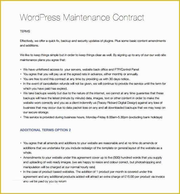 Maintenance Contract Template Free Of 14 Maintenance Contract Templates to Download for Free