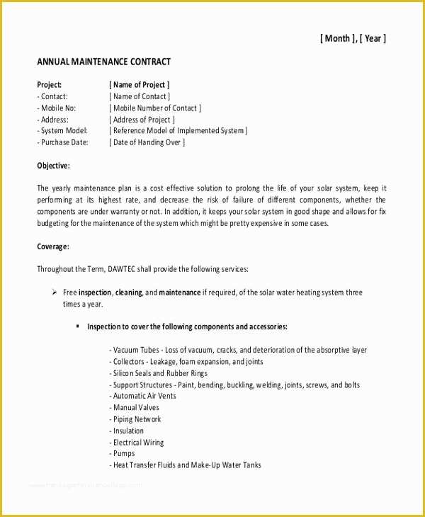 Maintenance Contract Template Free Of 17 Maintenance Contract Templates Pages Word Docs