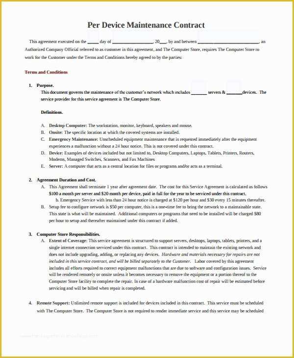 Maintenance Contract Template Free Of 17 Maintenance Contract Templates Pages Word Docs