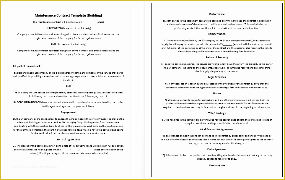 Maintenance Contract Template Free Of 5 Free Maintenance Contracts Samples and Templates