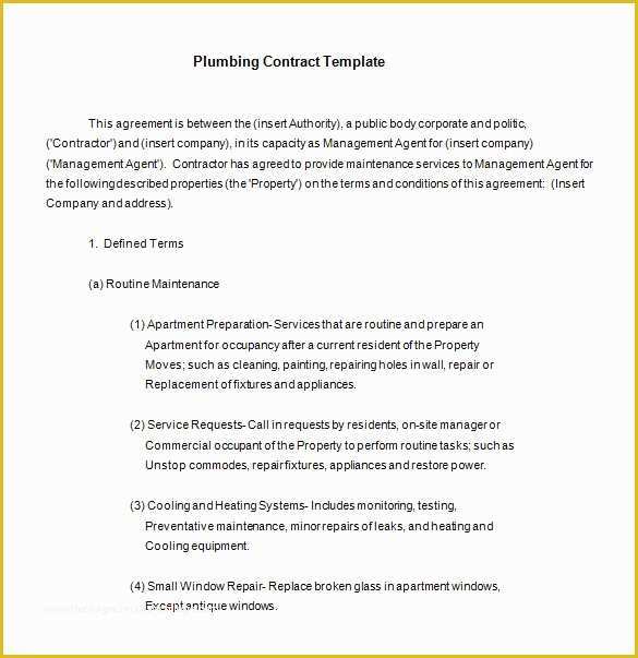 Maintenance Contract Template Free Of 9 Plumbing Contract Templates & Samples Doc Pdf