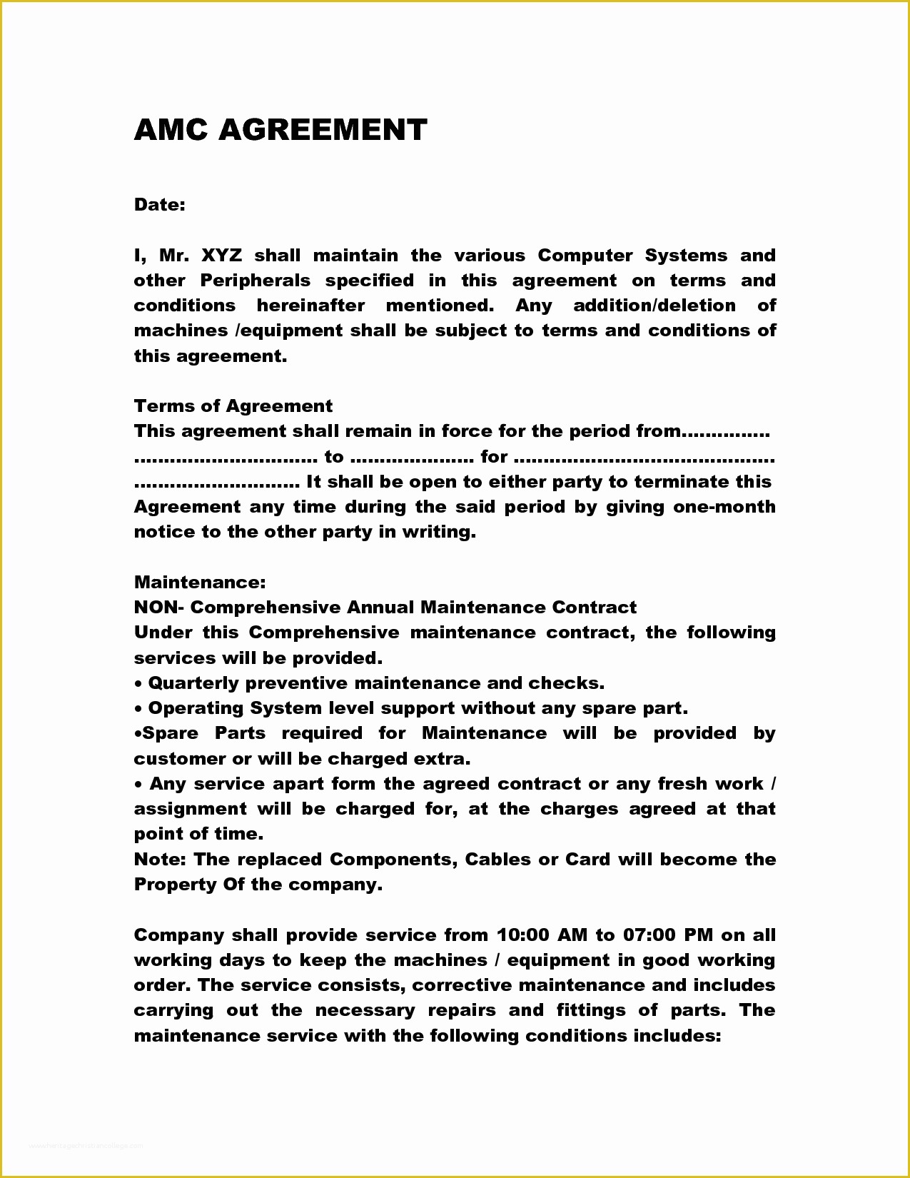 Maintenance Contract Template Free Of Annual Maintenance Contract Doc by Anks13 Puter