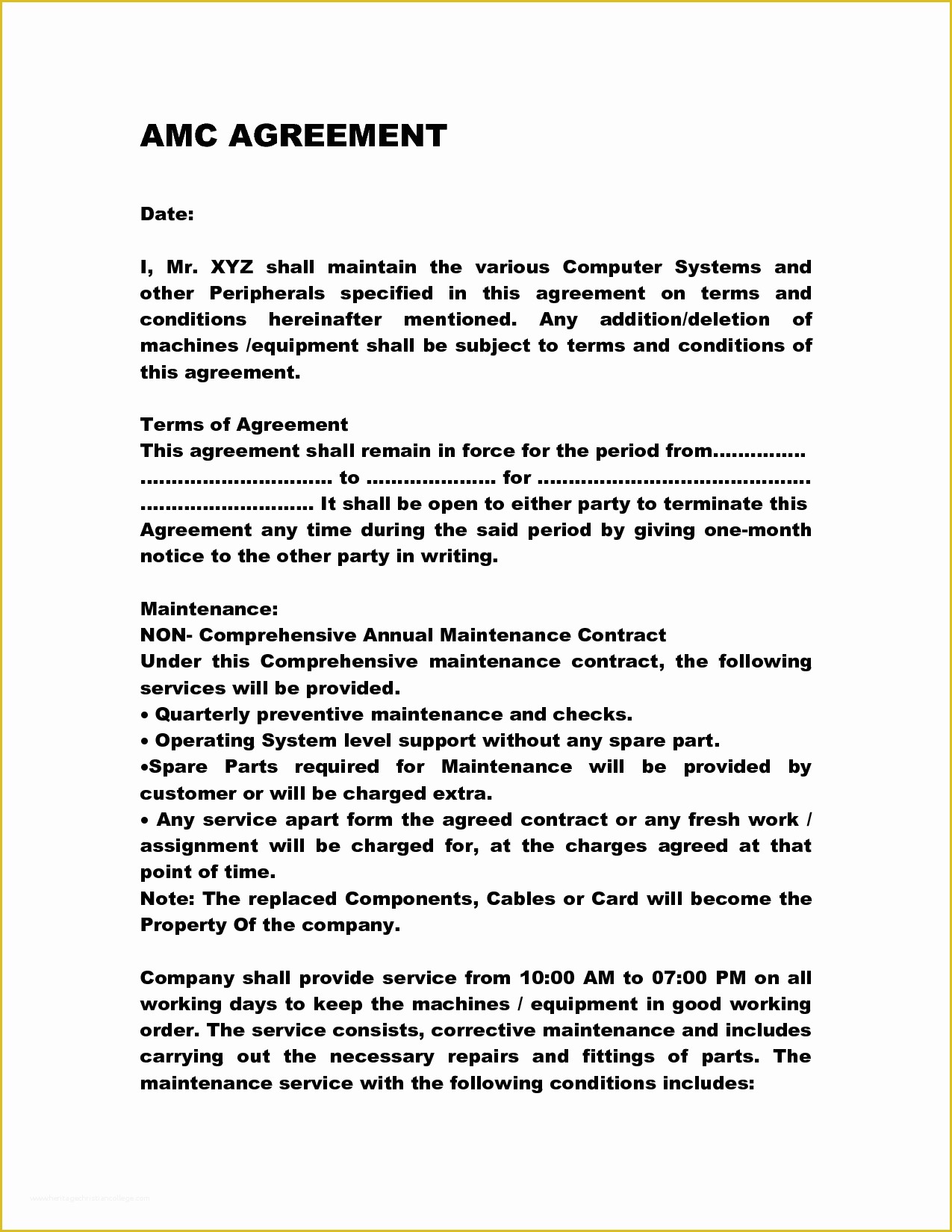 Maintenance Contract Template Free Of Annual Maintenance Contract Doc by Anks13 Puter