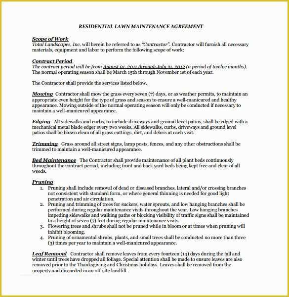 Maintenance Contract Template Free Of Lawn Service Contract Template 11 Download Documents In