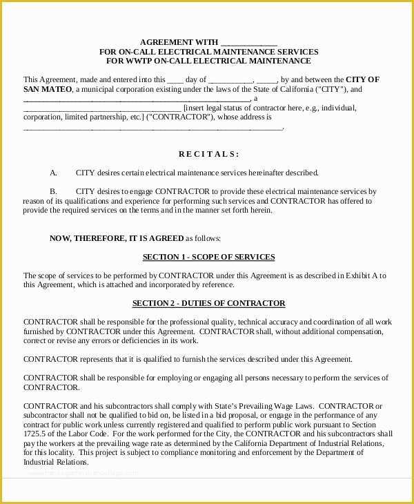 Maintenance Contract Template Free Of Maintenance Contract Agreement