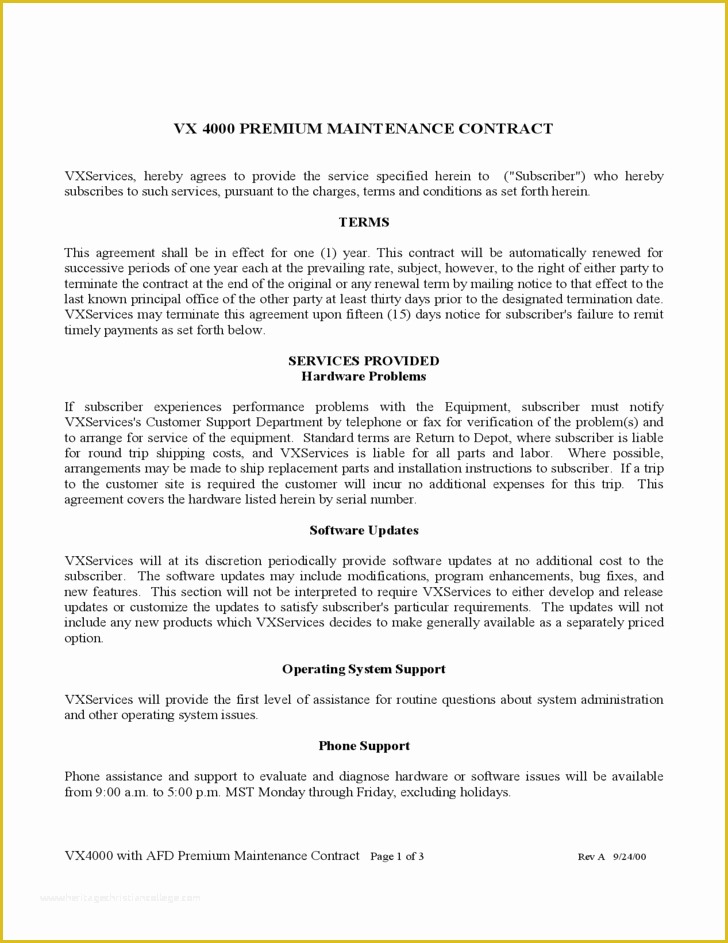 Maintenance Contract Template Free Of Maintenance Contract Sample Free Download