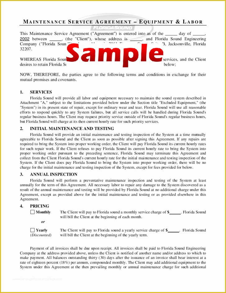 Maintenance Contract Template Free Of Maintenance Service Agreement form Sample Free Download