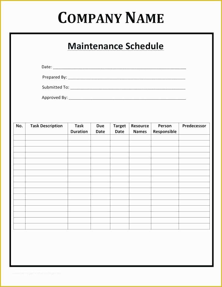 Maintenance Plan Template Free Download Of Facilities Maintenance Schedule Template Puter