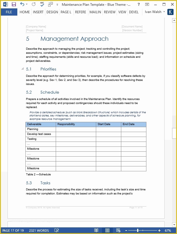 Maintenance Plan Template Free Download Of Maintenance Plan Template Technical Writing Tips