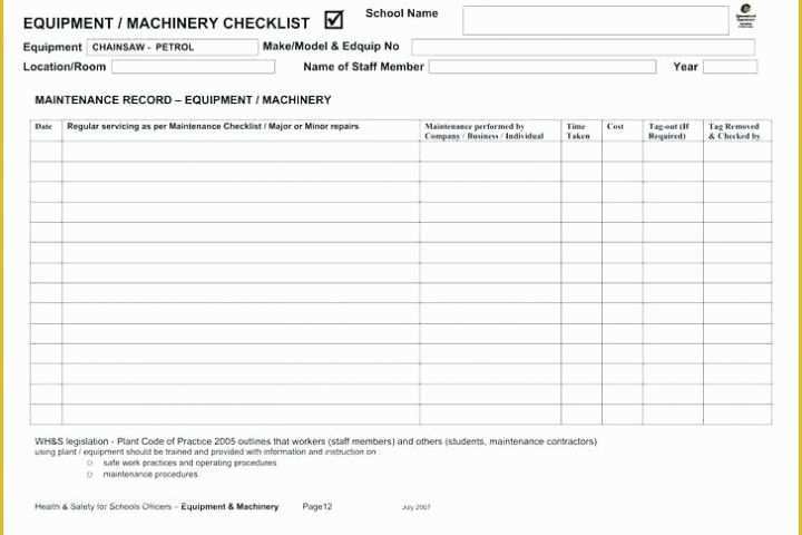 Maintenance Plan Template Free Download Of Preventive Maintenance E Template format Machine Records