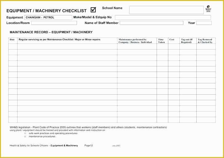 Maintenance Plan Template Free Download Of Preventive Maintenance E Template format Machine Records