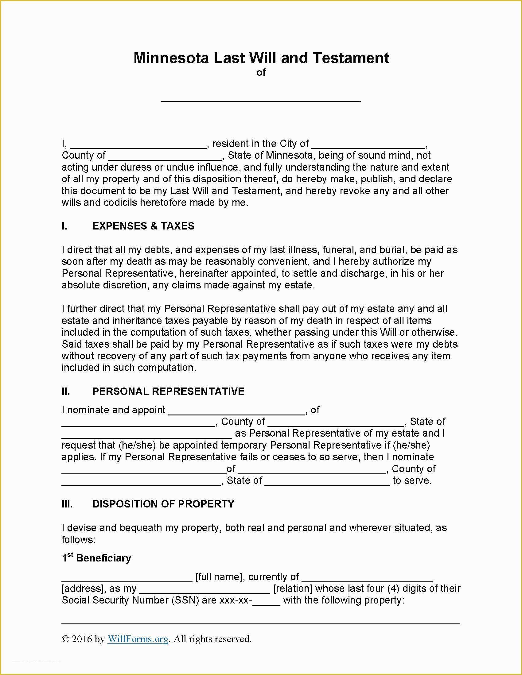 Make A Will for Free Template Of Minnesota Last Will and Testament form Will forms Will