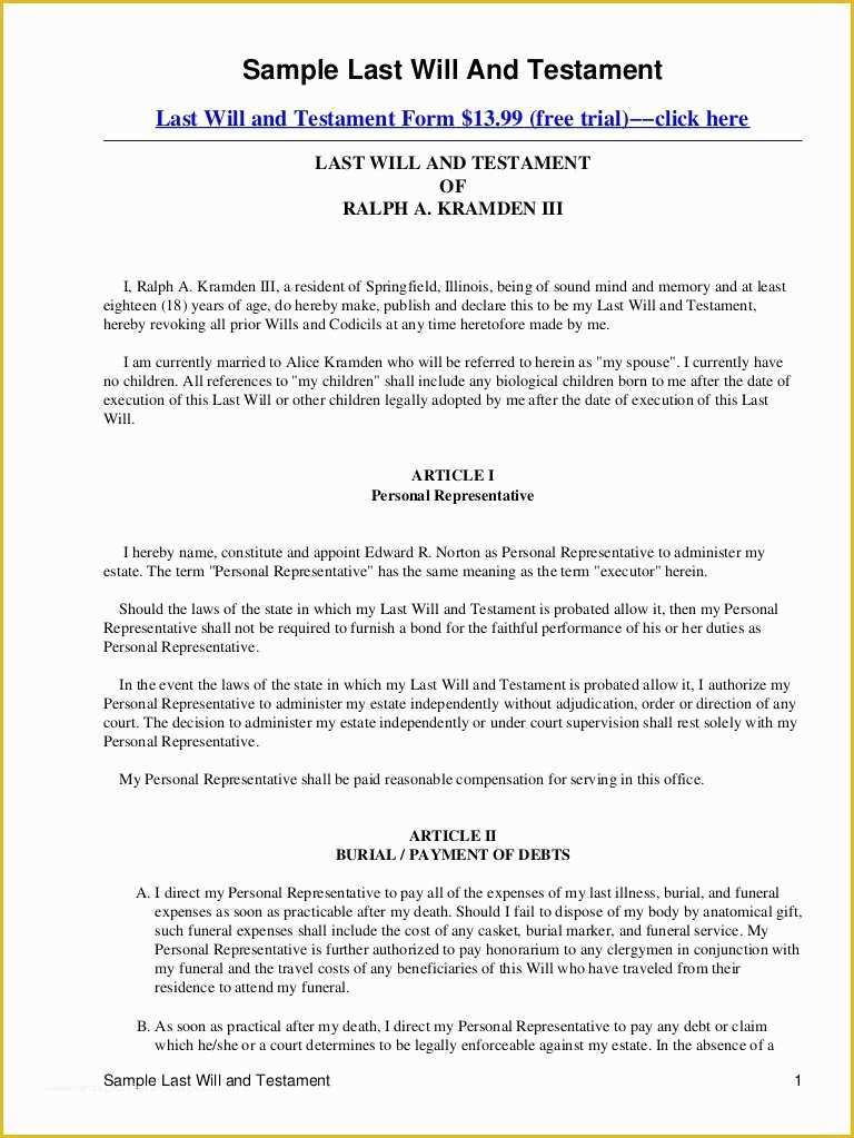 Make A Will for Free Template Of Sample Last Will and Testament