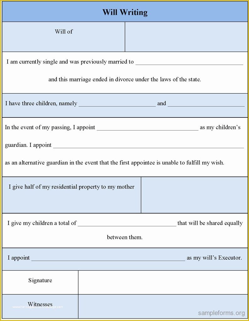 Make A Will for Free Template Of Will Writing form Sample forms