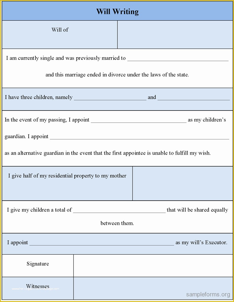 Make A Will For Free Template Of Will Writing Form Sample Forms 