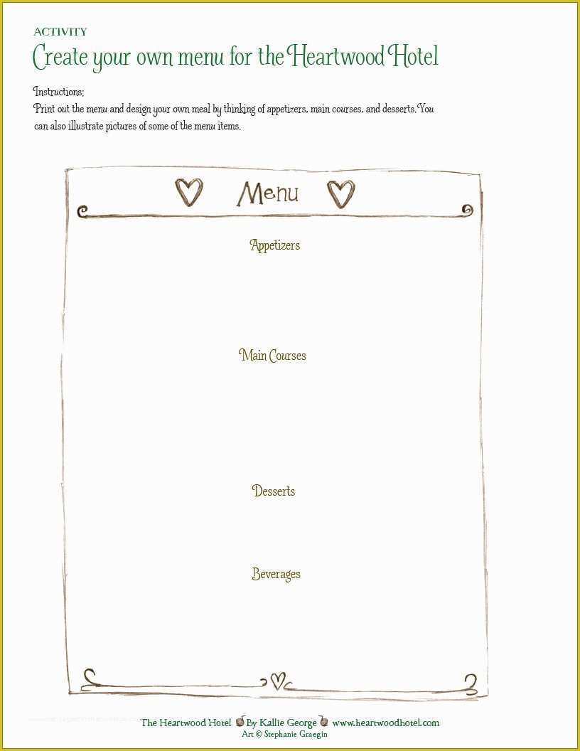 Make Your Own Menu Template Free Of Heartwood Hotel