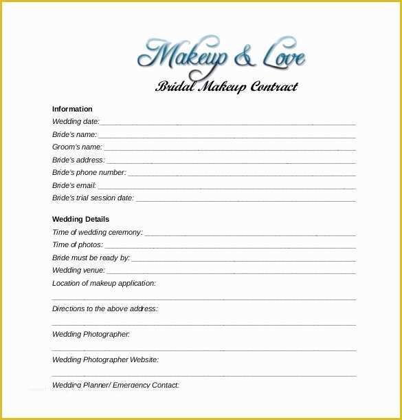 Makeup Artist Contract Template Free Of 27 Wedding Contract Templates – Example Word Google Docs