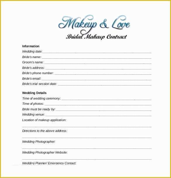 Makeup Artist Contract Template Free Of 27 Wedding Contract Templates