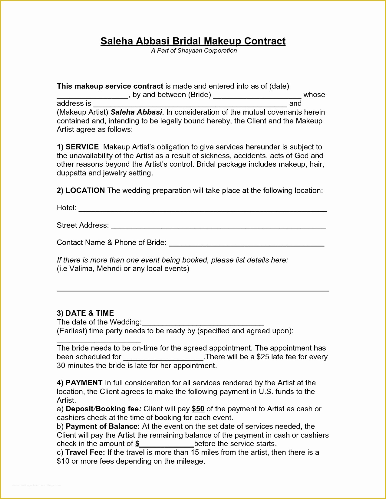 Makeup Artist Contract Template Free Of 28 Of Bridal Makeup Contract Template