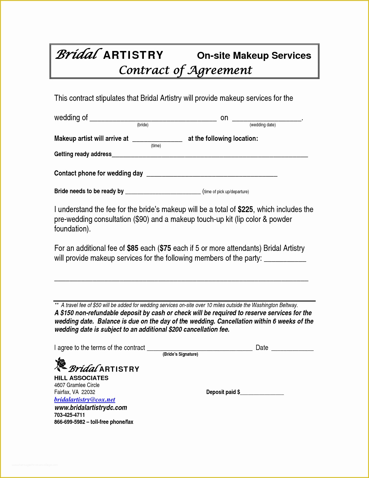 Makeup Artist Contract Template Free Of Best S Of Makeup Artist Bridal Contract Printable