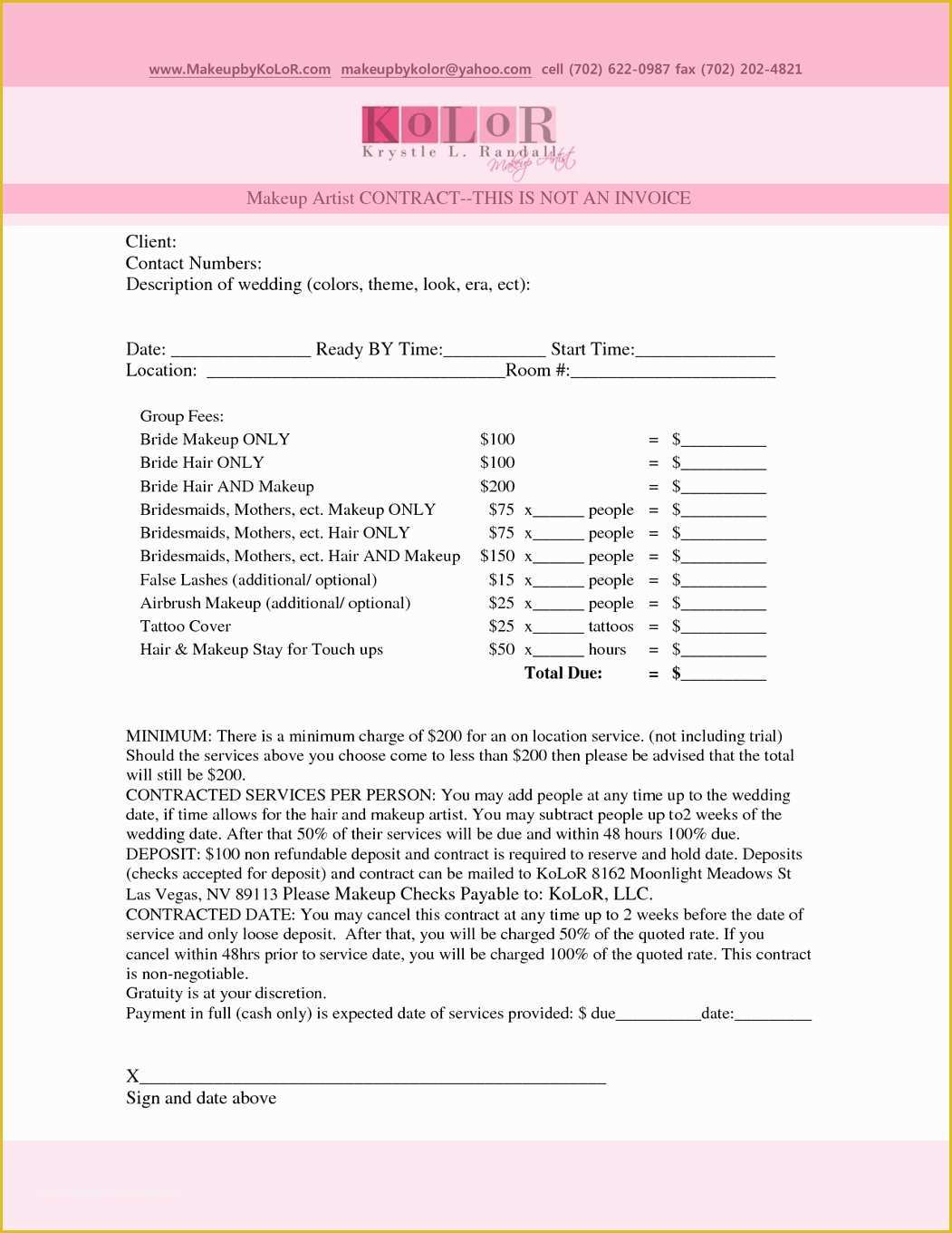 Makeup Artist Contract Template Free Of Makeup Artist Contract Template Free Templates Resume