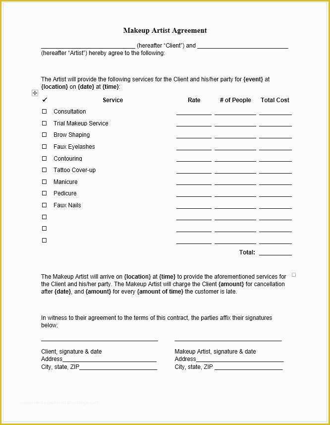 Makeup Artist Contract Template Free Of Makeup Artist Contract Template Production Agreement