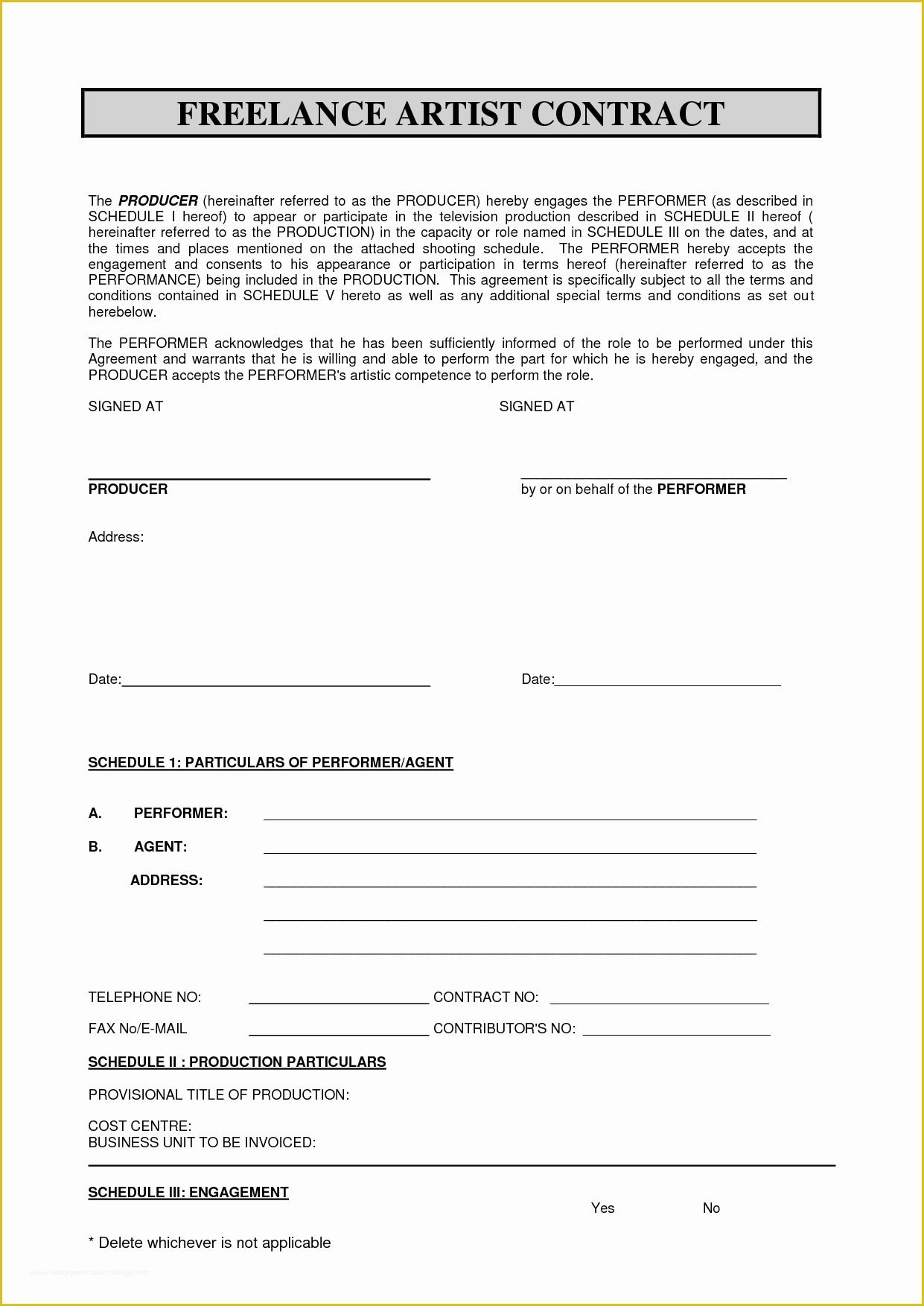 Makeup Artist Contract Template Free Of Sabc Contract 2010 Pdf Freelance Artist Contract by