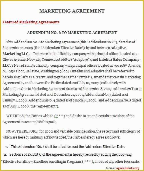 Marketing Services Agreement Template Free Of Marketing Agreement Sample Marketing Agreement Template