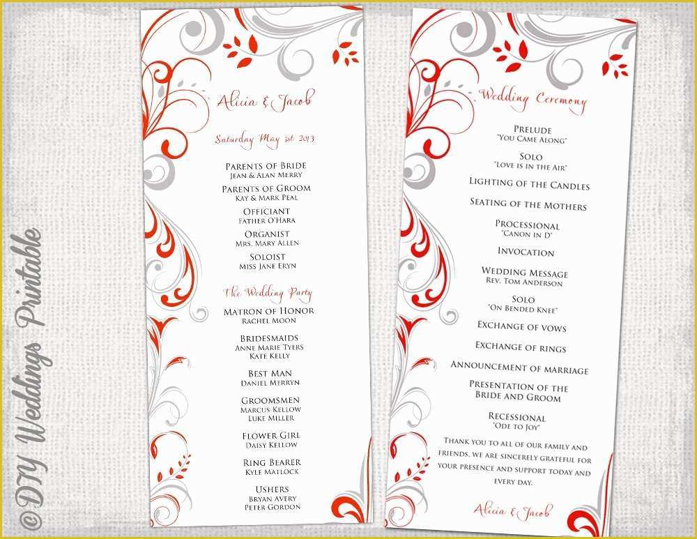 Marriage Website Templates Free Download Of Wedding Program Template Red &amp; Gray Scroll Wedding