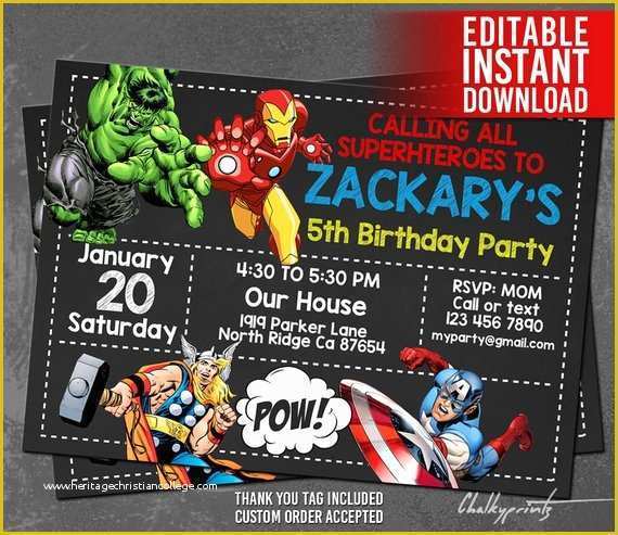 Marvel Party Invitation Template Free Of Avengers Invitation Instant Download Avengers Invitations