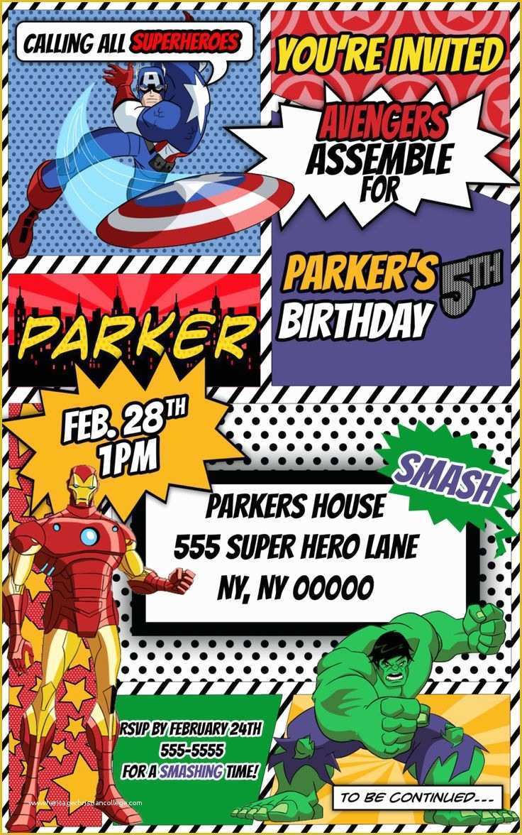 Marvel Party Invitation Template Free Of Avengers Superhero Ic themed Birthday Invitation