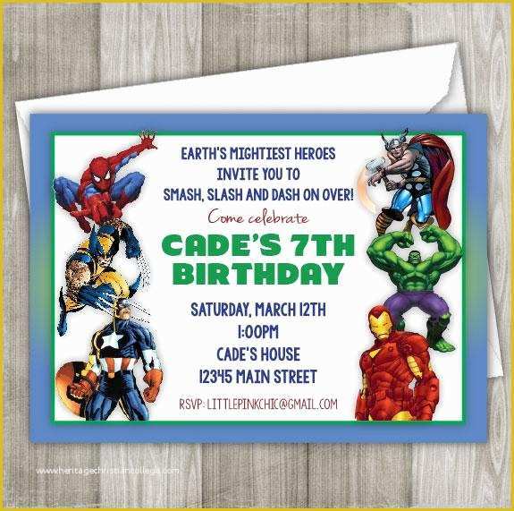 Marvel Party Invitation Template Free Of Marvel Heroes Birthday Party Invitations