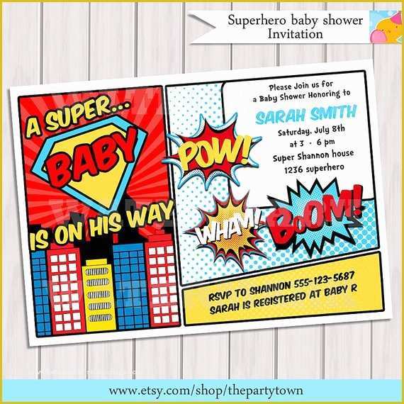 Marvel Party Invitation Template Free Of Superhero Baby Shower Invitation Printable Invite Card