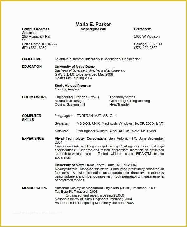 Mechanical Engineer Resume Template Free Download Of 10 Engineering Resume Template Free Word Pdf Document