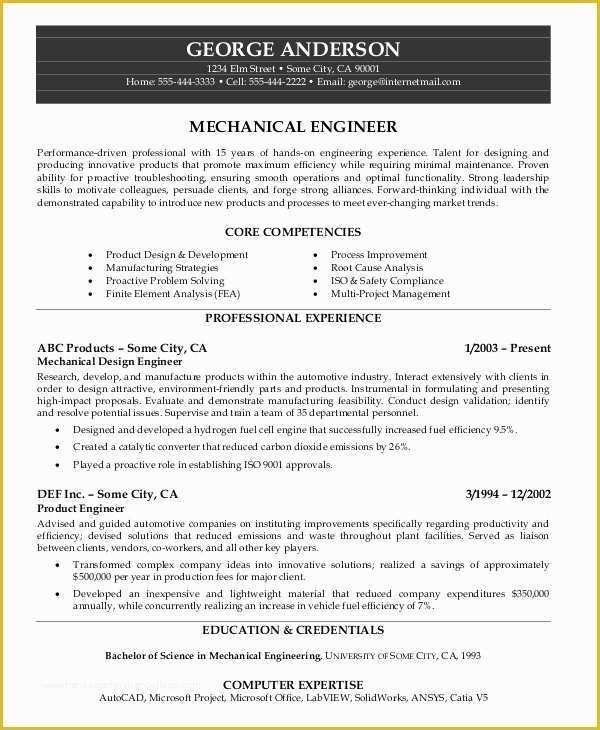 Mechanical Engineer Resume Template Free Download Of 8 Sample Engineering Resumes