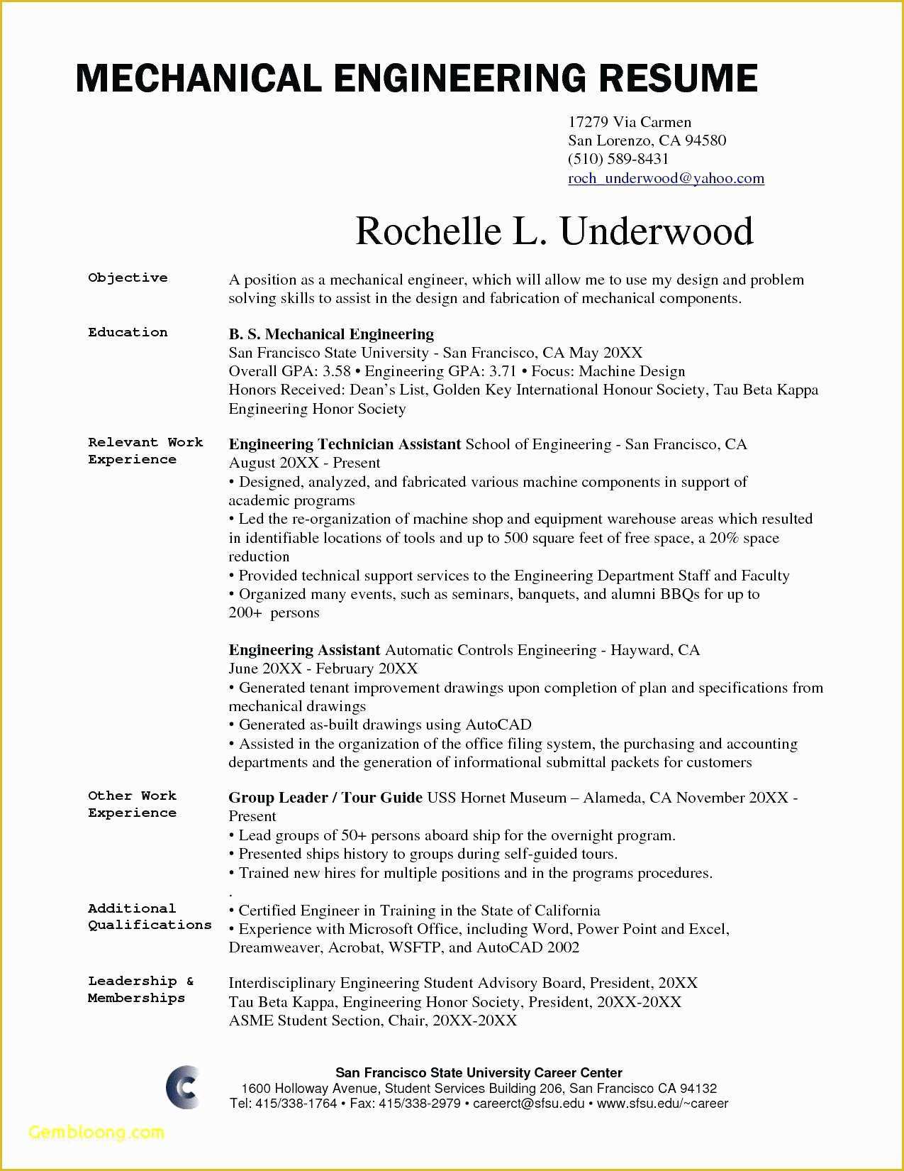 Mechanical Engineer Resume Template Free Download Of Engineer Resume software Sample Template Objective