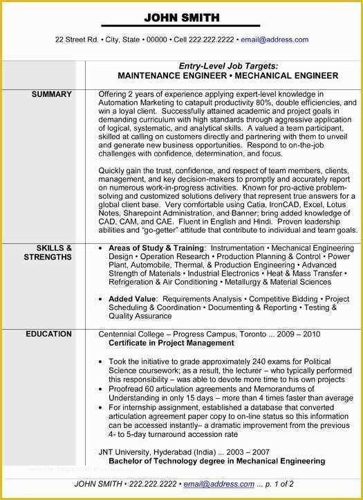 Mechanical Engineer Resume Template Free Download Of Maintenance or Mechanical Engineer Resume Template Want