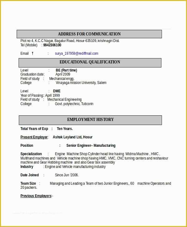 Mechanical Engineer Resume Template Free Download Of Mechanical Engineering Resume format Download Ksdharshan