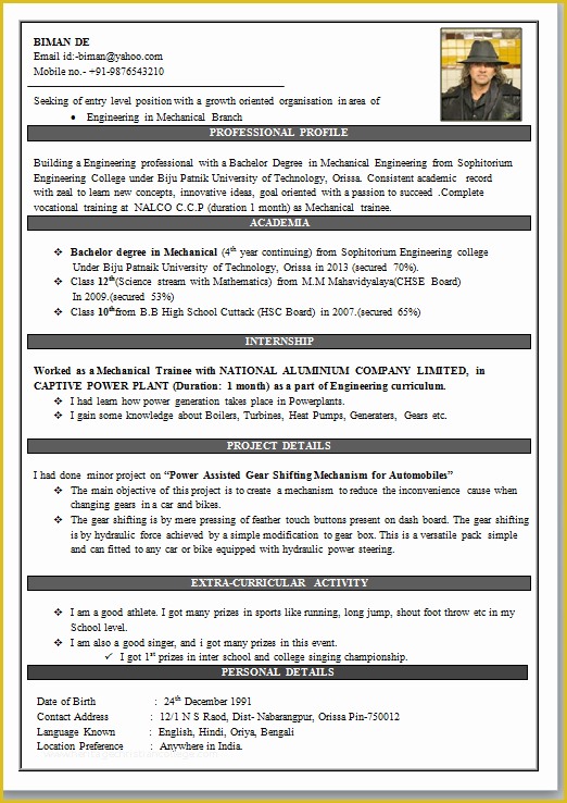 Mechanical Engineer Resume Template Free Download Of Mechanical Engineering Resume format