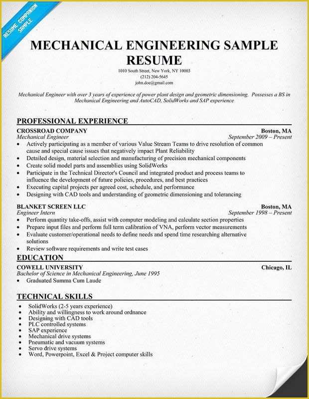 Mechanical Engineer Resume Template Free Download Of Mechanical Engineering Resume Sample Resume Panion