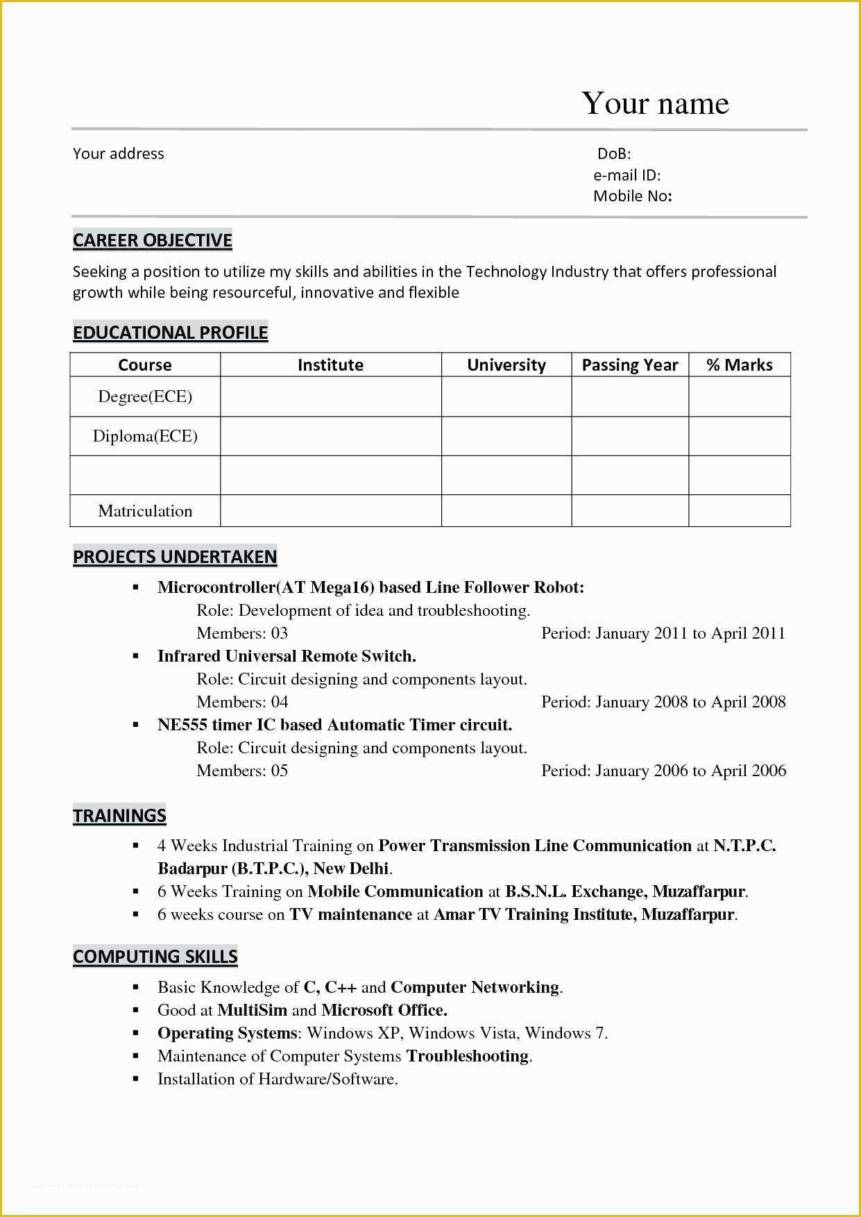 Mechanical Engineer Resume Template Free Download Of Mechanical Engineering Resume Template Engineer Internship