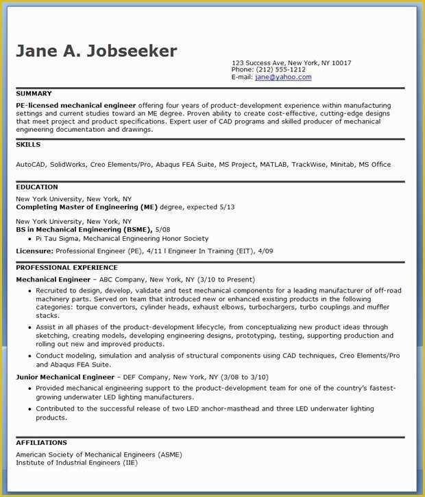 Mechanical Engineer Resume Template Free Download Of Resume format Resume format Download Mechanical Engineer