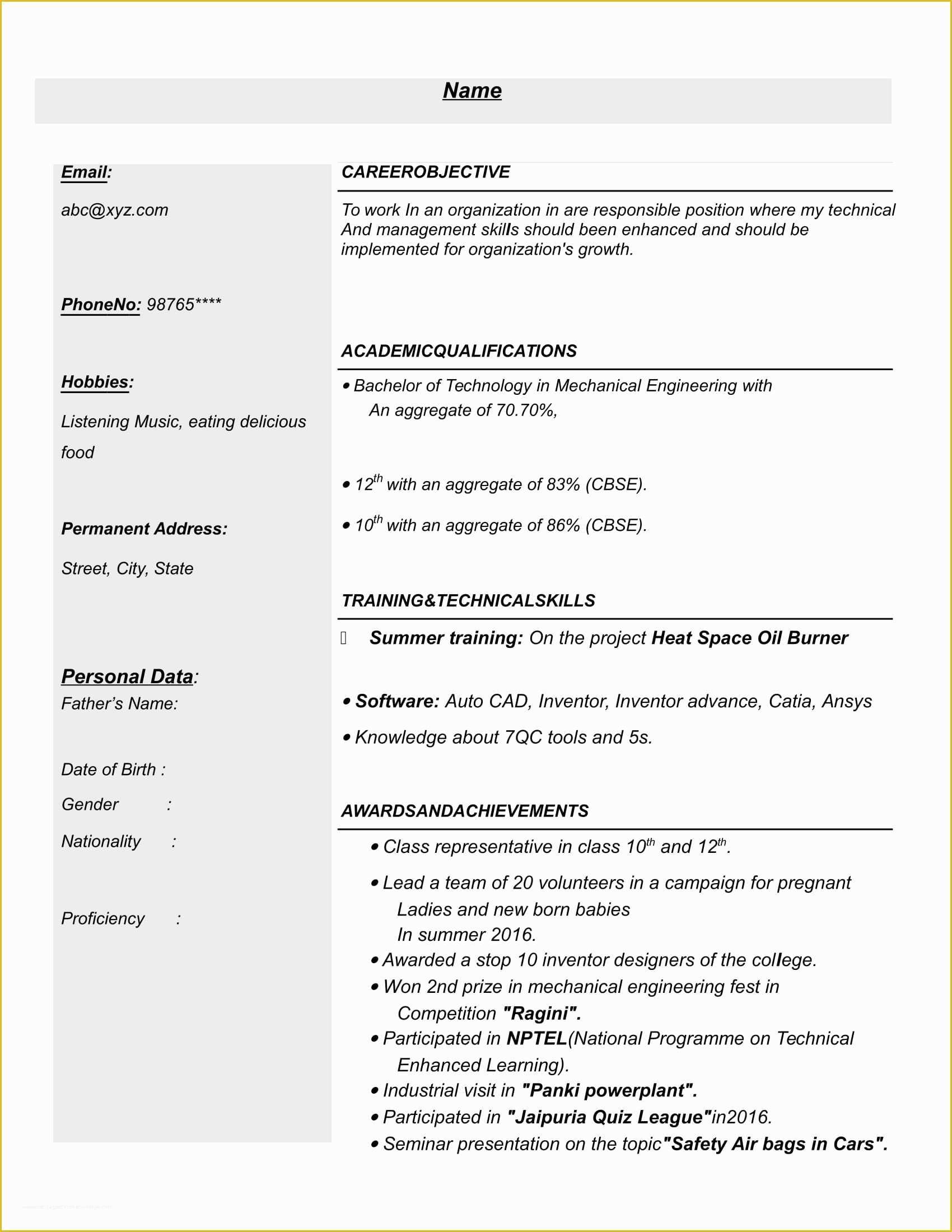 Mechanical Engineer Resume Template Free Download Of Resume Templates for Mechanical Engineer Freshers